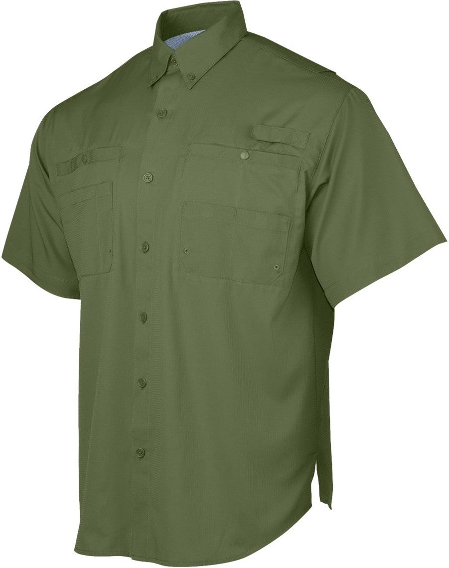 Left View of Olive Green Hatteras Performance Short Sleeve Fishing Shirt - 700