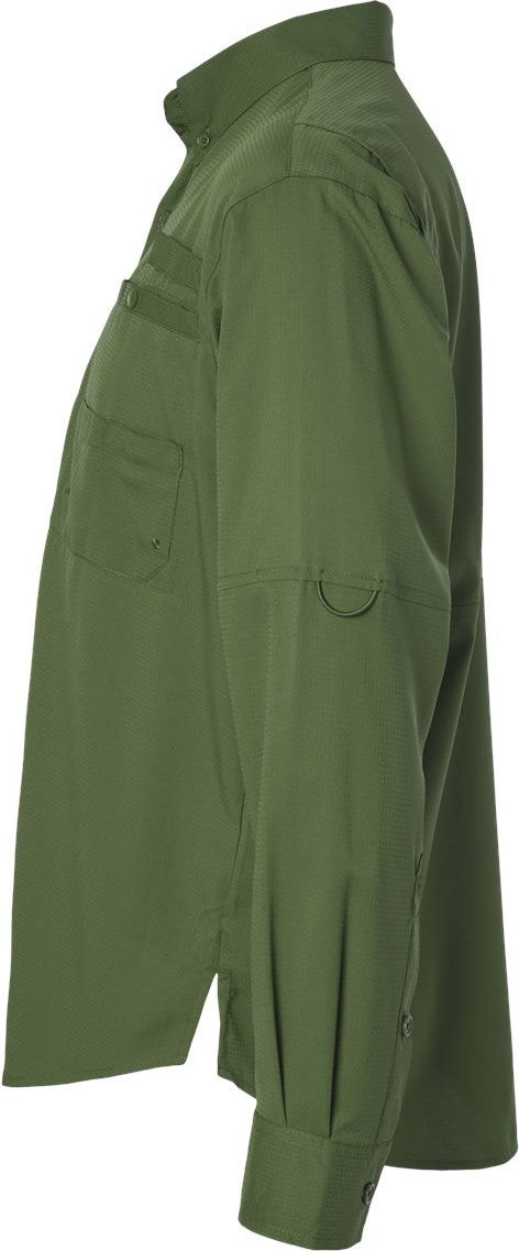 Left View of Olive Green Kitty Hawk Performance Long Sleeve Fishing Shirt - 702