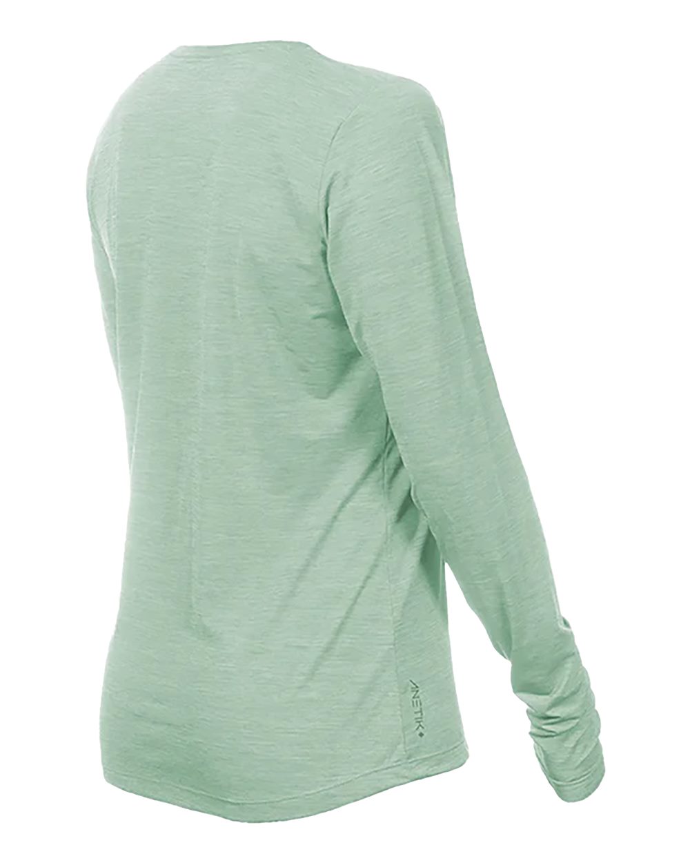 Left View of Olive Heathered Women&#39;s Breeze Tech Long Sleeve T-Shirt - WSBRZL0