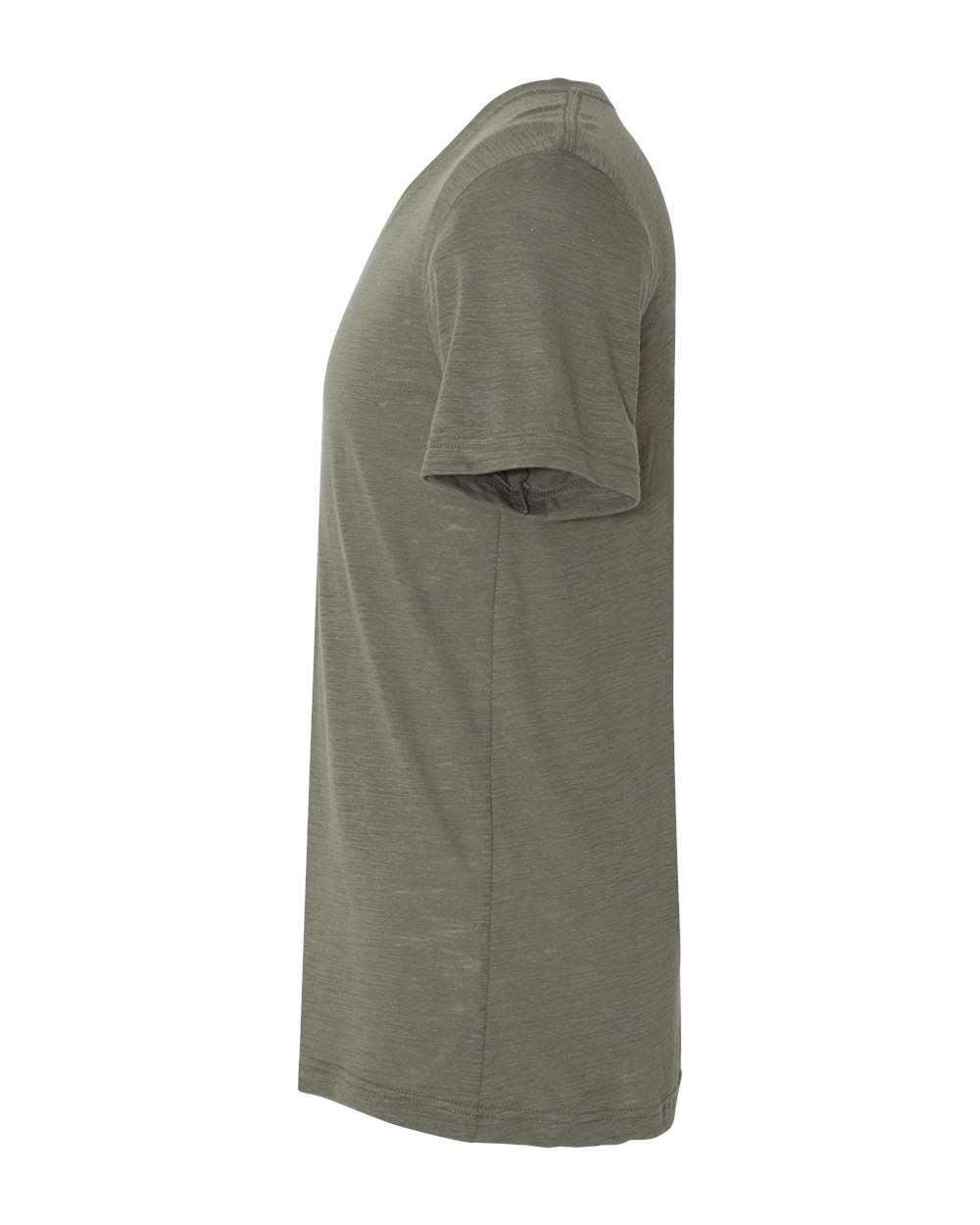Left View of Olive Slub Textured Jersey V-Neck Tee - 3655