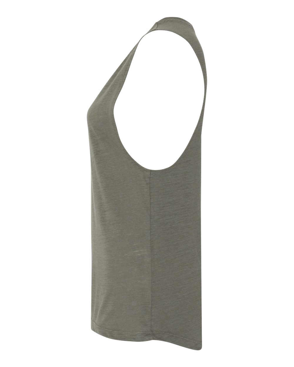 Left View of Olive Slub Women&#39;s Flowy Scoop Muscle Tank - 8803