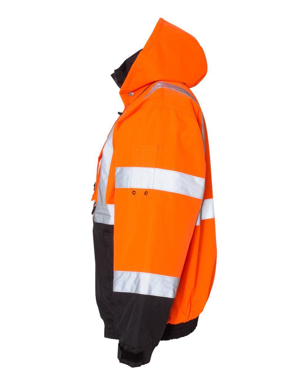 Left View of Orange/ Black Ripstop Bomber Jacket - JS130-132