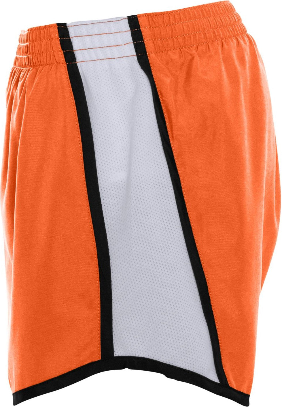 Left View of ORANGE/WHITE/BLACK LDS JR FIT PULSE TEAM SHORT