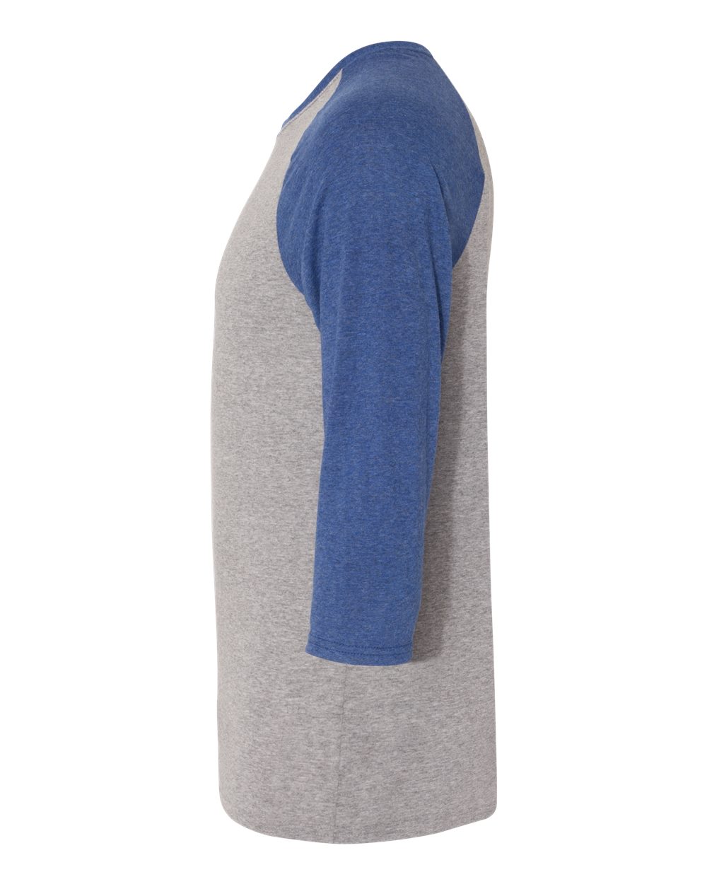 Left View of Oxford/ True Blue Heather Triblend Three-Quarter Raglan Baseball T-Shirt - 601RR