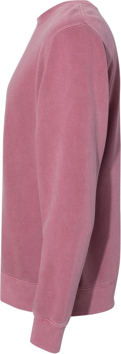 Left View of Pigment Maroon Midweight Pigment-Dyed Crewneck Sweatshirt - PRM3500