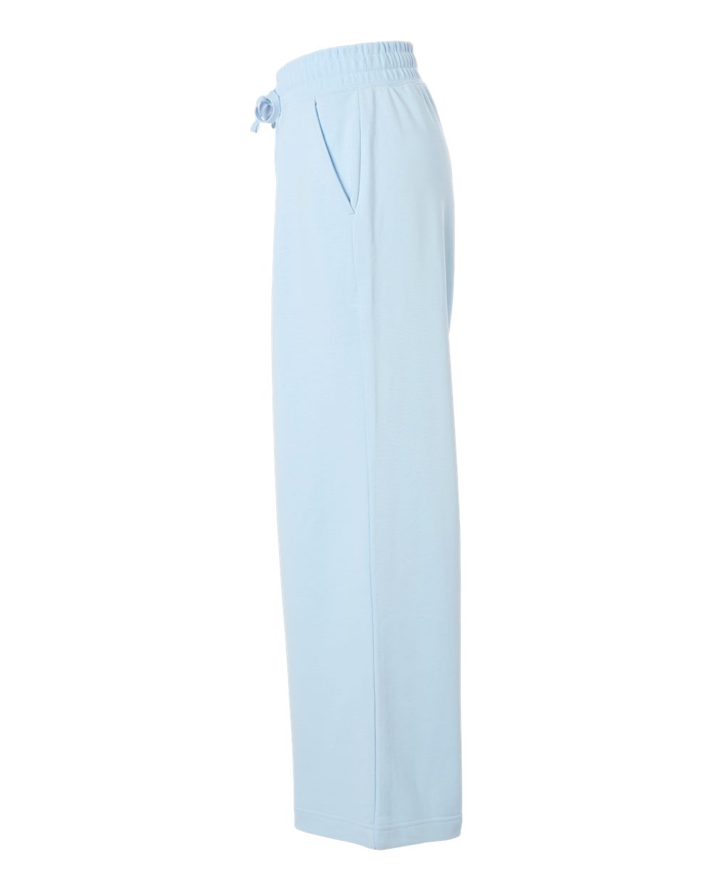 Left View of Powder Blue Women's French Terry Wide Leg Pants - FTP00 plain
