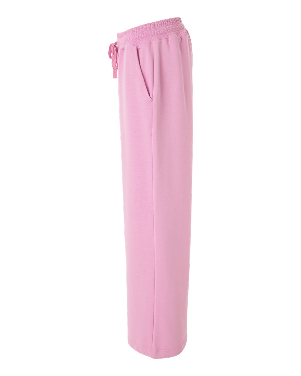 Left View of Powder Pink Women's French Terry Wide Leg Pants - FTP00 plain