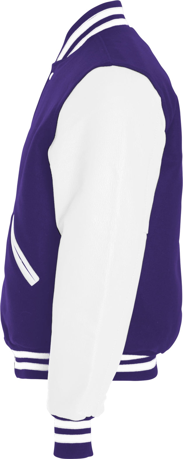 Left View of PURPLE/WHITE VARSITY WOOL JACKET