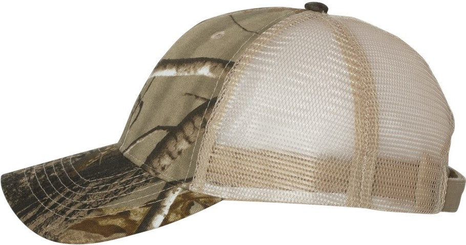 Left View of Realtree AP/ Tan Licensed Camo Mesh Back Cap - LC5M