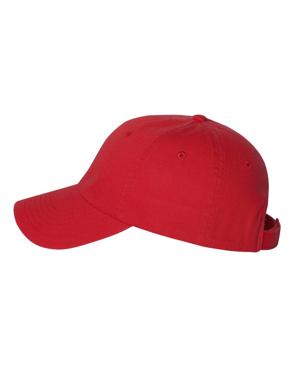 Left View of Red Bio-Washed Chino Twill Cap - VC350 plain