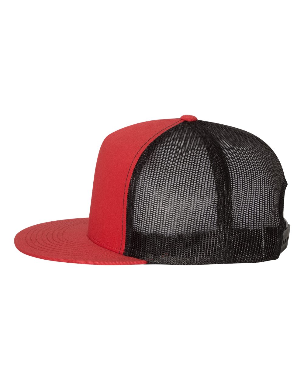 Left View of Red/ Black Five-Panel Classic Trucker Cap - 6006