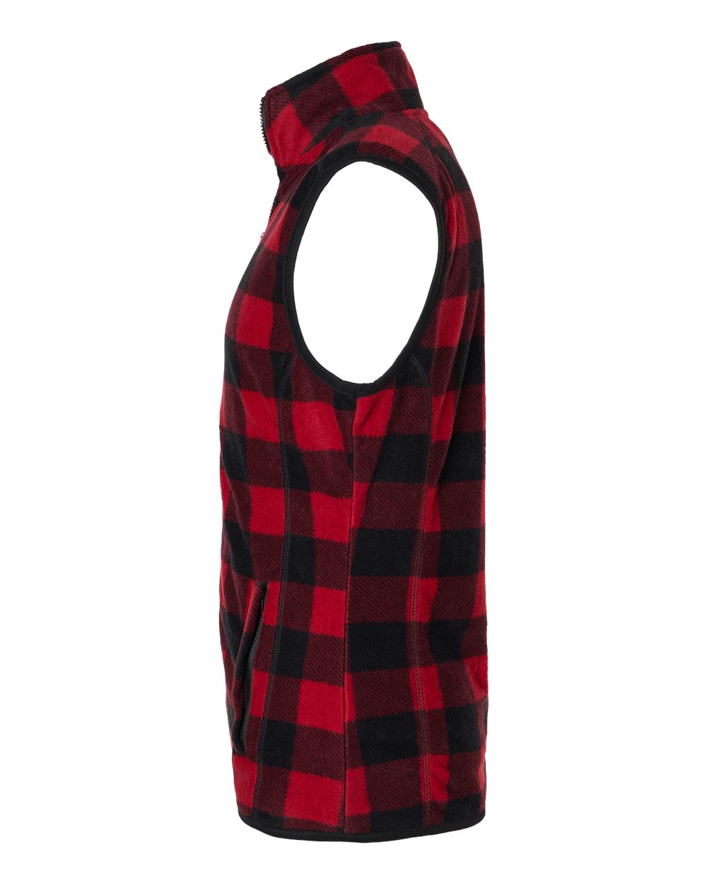 Left View of Red/ Black Polar Fleece Vest - 3012