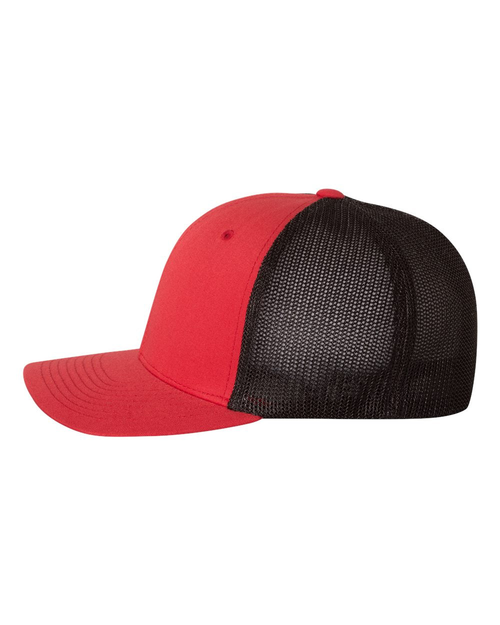 Left View of Red/ Black Trucker Cap - 6511