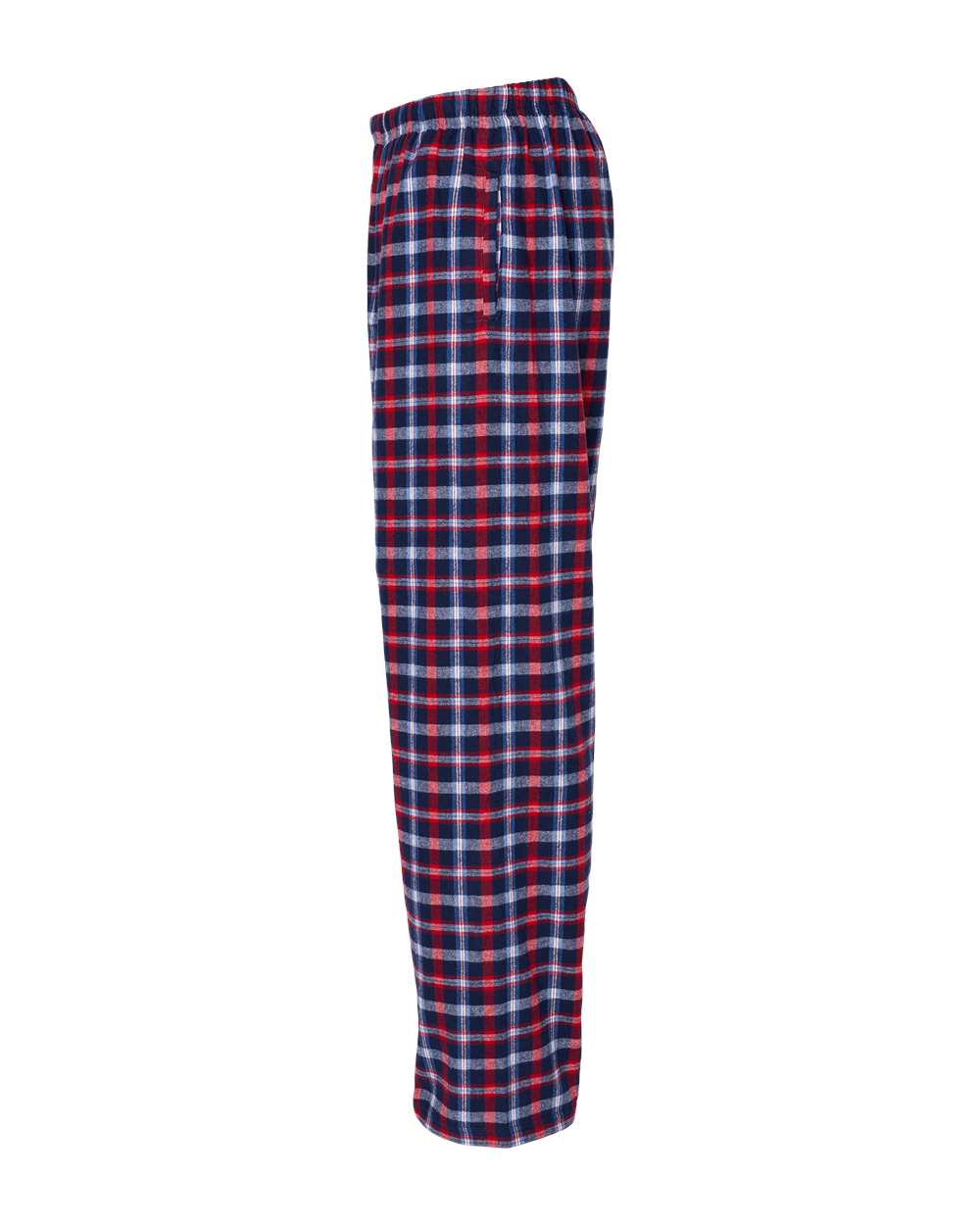 Left View of Red Blue Plaid Harley Flannel Pants - BM6624