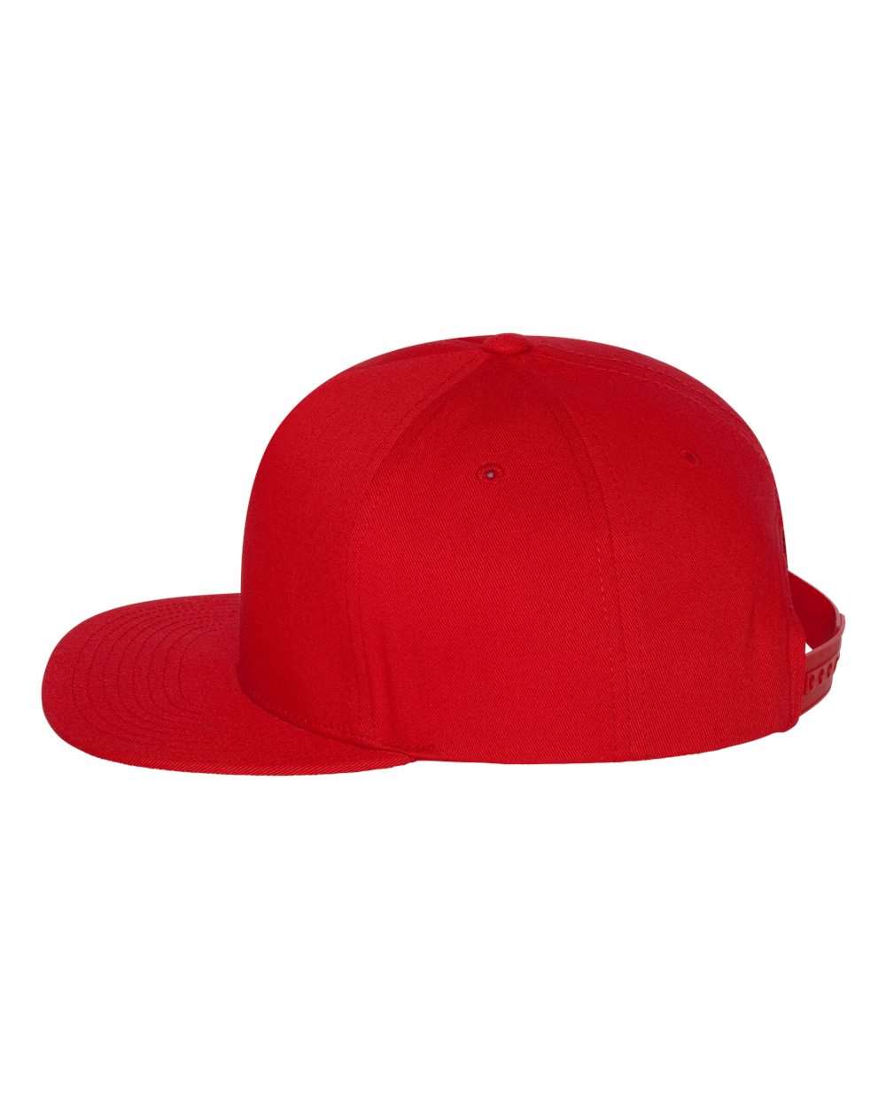 Left View of Red Five-Panel Cotton Twill Snapback Cap - 6007