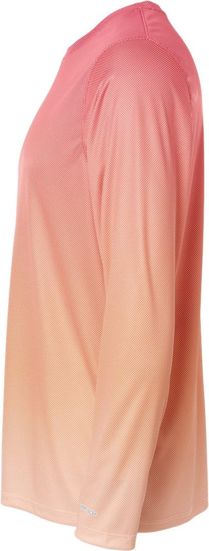 Left View of Red/ Light Orange Barbados Performance Pin Dot Long Sleeve T-Shirt - 225