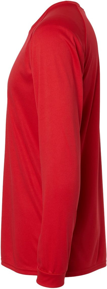 Left View of Red Long Islander Performance Long Sleeve T-Shirt - 210