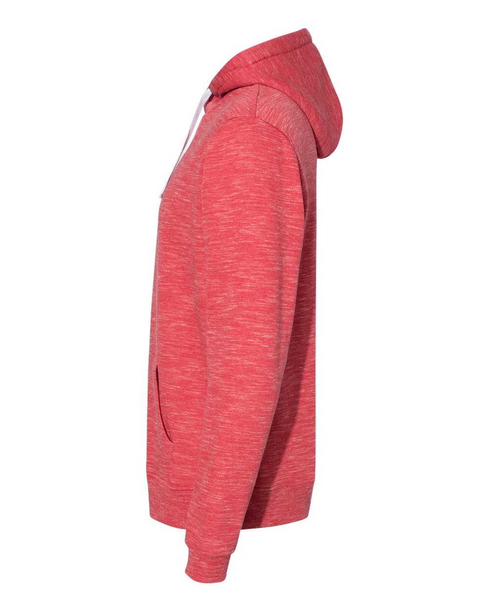 Left View of Red Mélange Fleece Hooded Sweatshirt - 8677