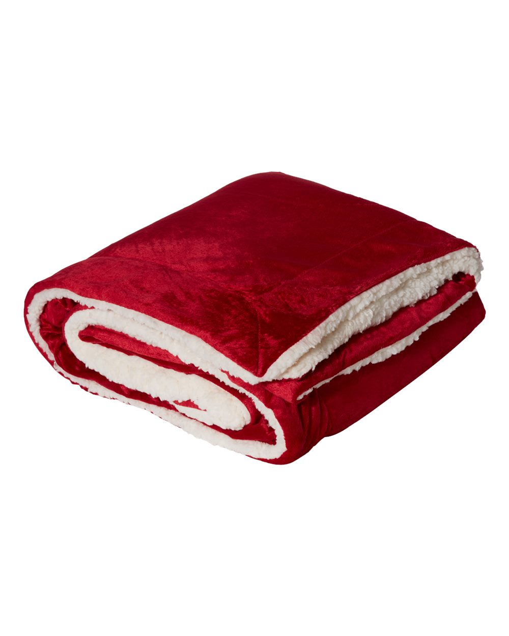 Left View of Red Micro Mink Sherpa Blanket - 8712