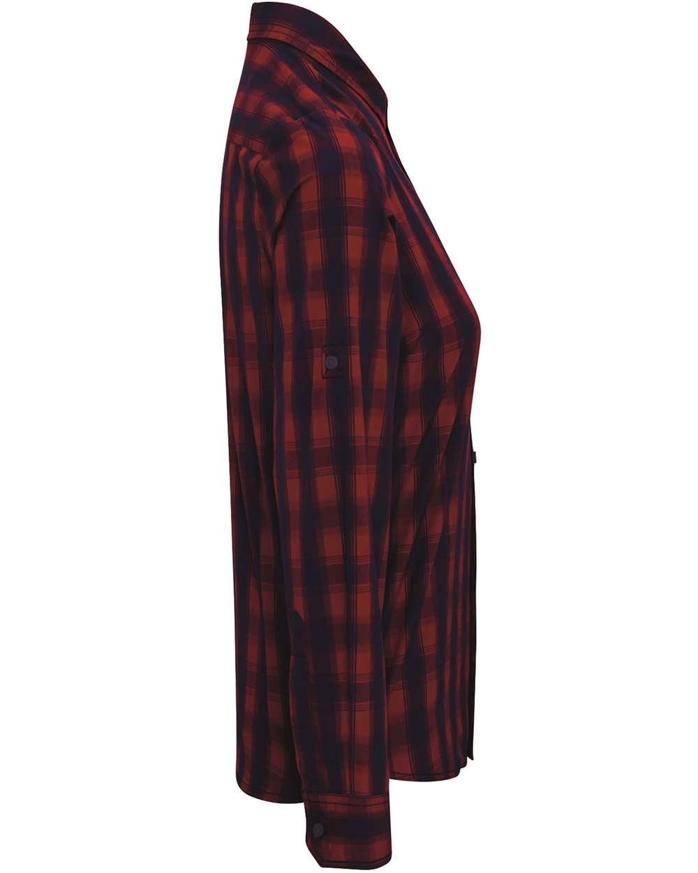 Rear View of Red/ Navy Women's Mulligan Check Cotton Dress Shirt - RP350