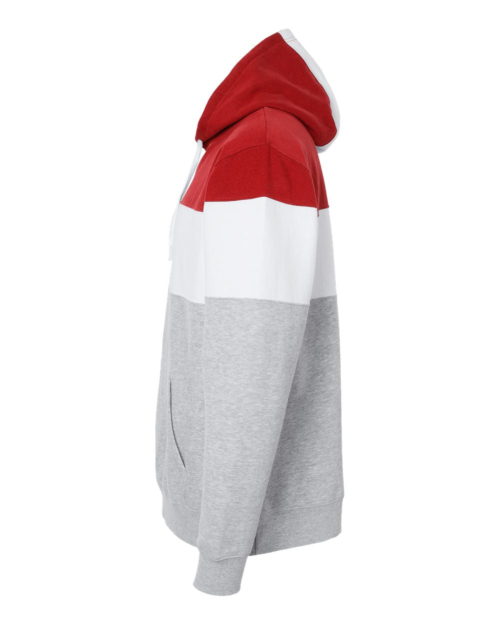 Left View of Red/ Oxford Varsity Fleece Colorblocked Hooded Sweatshirt - 8644