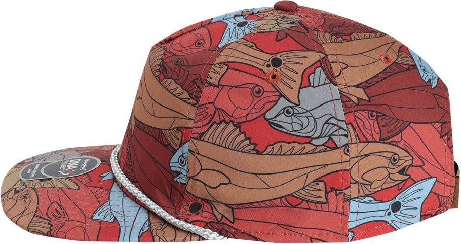 Left View of Red/ Tan The Golden Hour Cap - DNA014