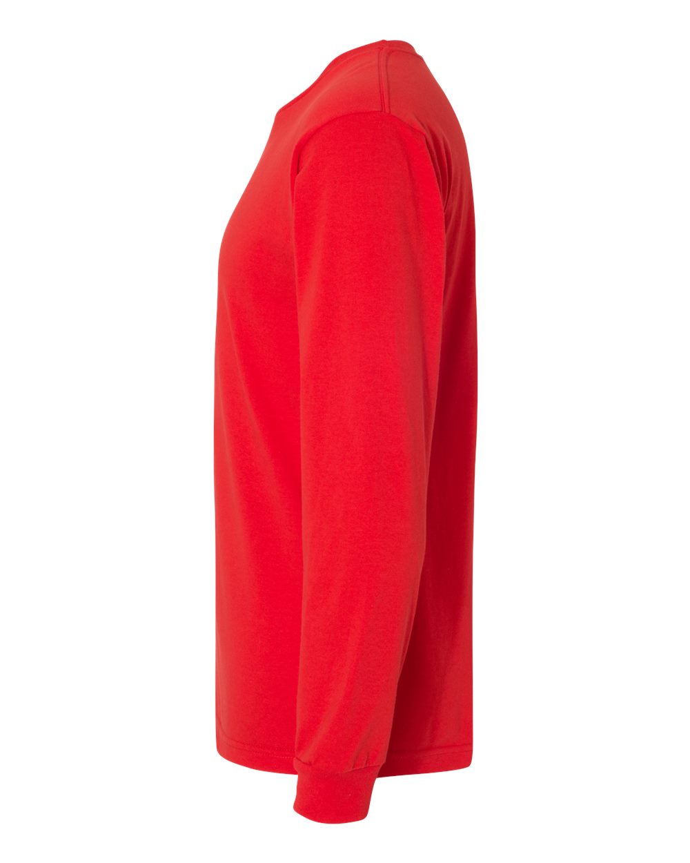 Left View of Red USA-Made Long Sleeve T-Shirt - 5060