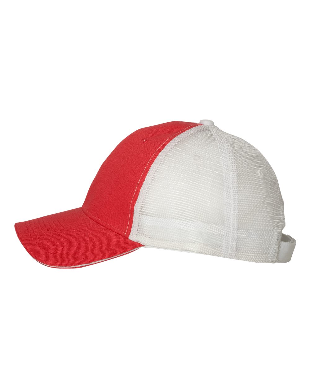 Left View of Red/ White Sandwich Trucker Cap - S102