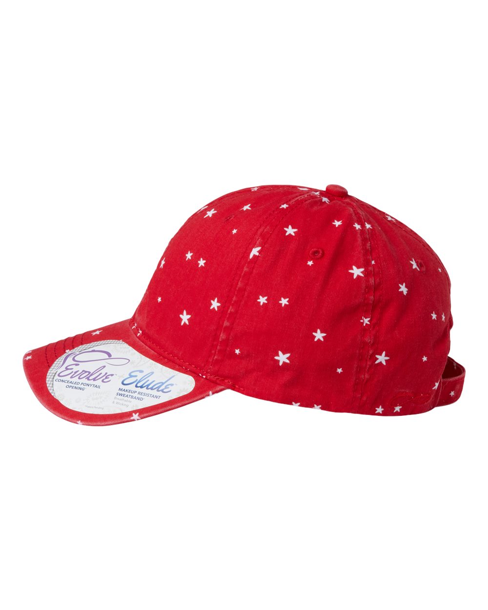 Left View of Red/ White Stars Women&#39;s Garment-Washed Fashion Print Cap - HATTIE