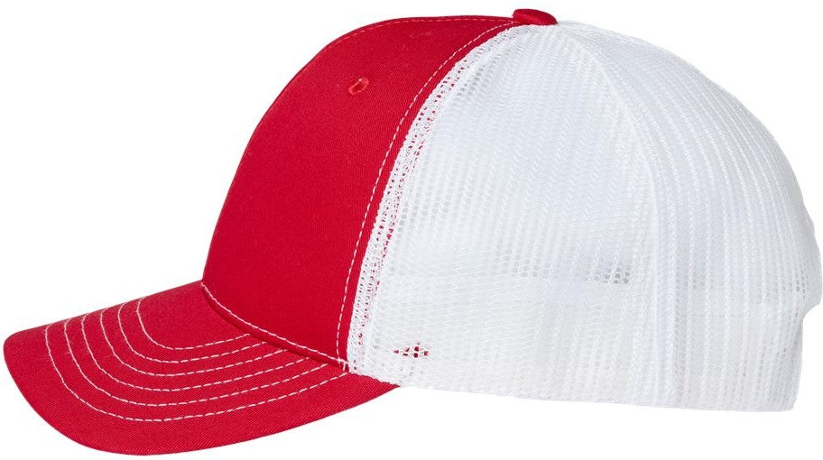 Left View of Red/ White USA-Made Trucker Cap - USA100