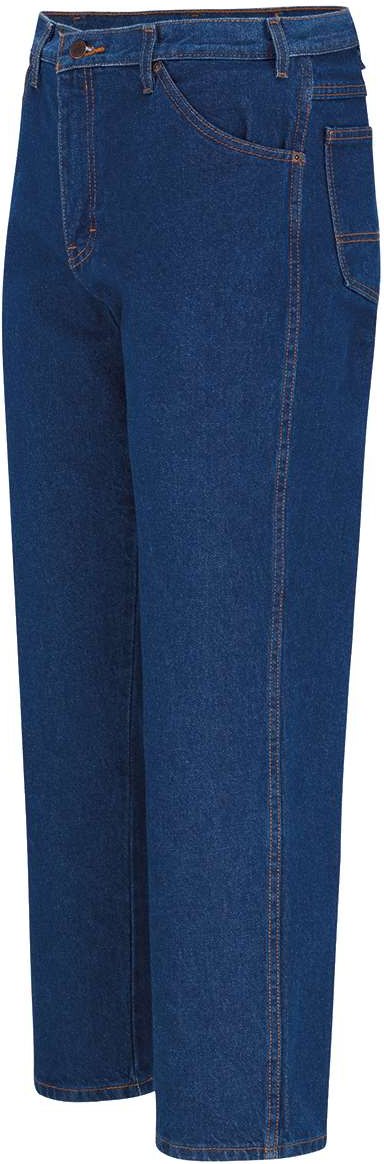 Left View of Rinsed Indigo Blue - 39 Unhemmed Industrial Relaxed Fit Jeans - Odd Sizes - CR39ODD