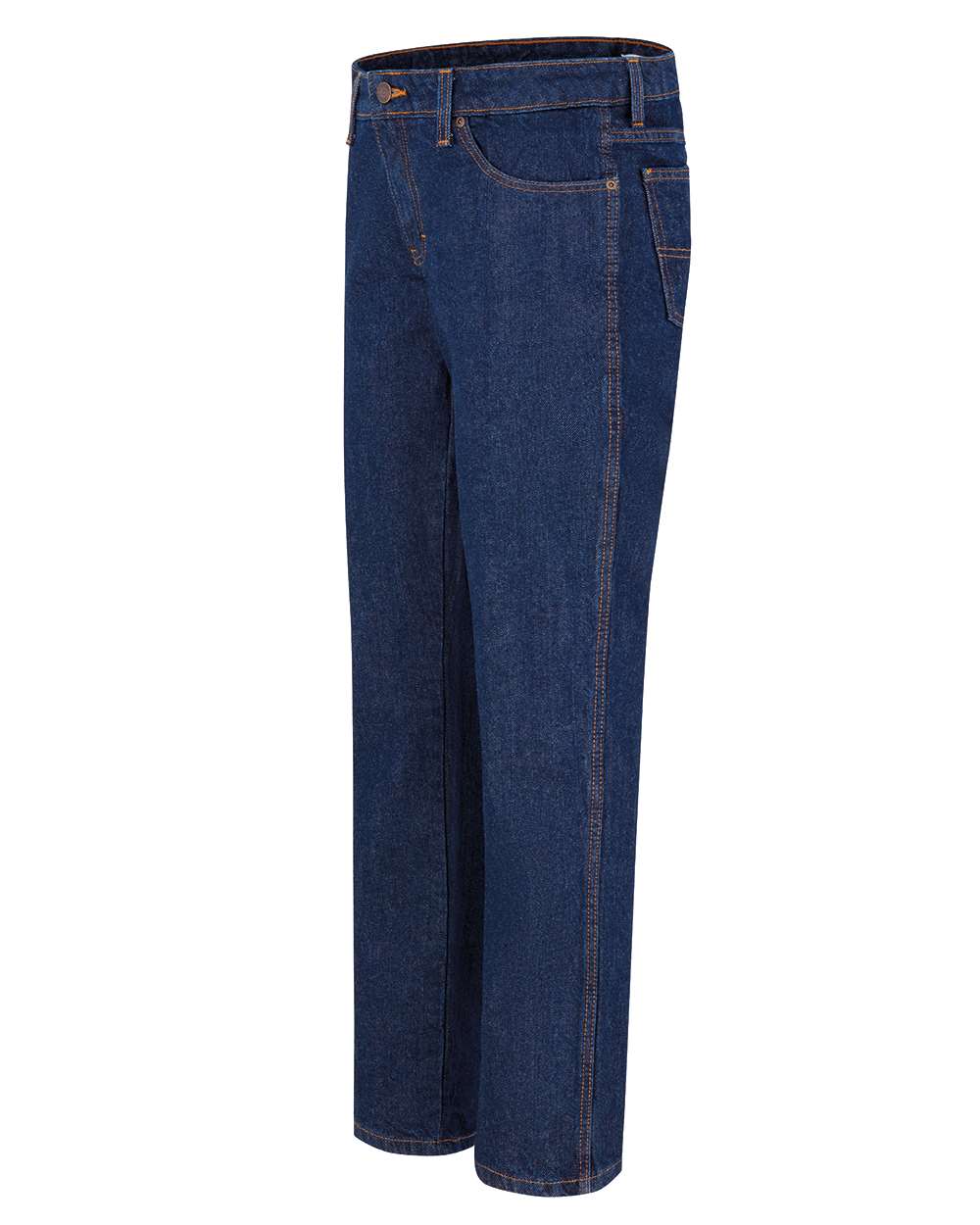 Left View of Rinsed Indigo Blue Women&#39;s Straight Leg 5-Pocket Jeans - FD93
