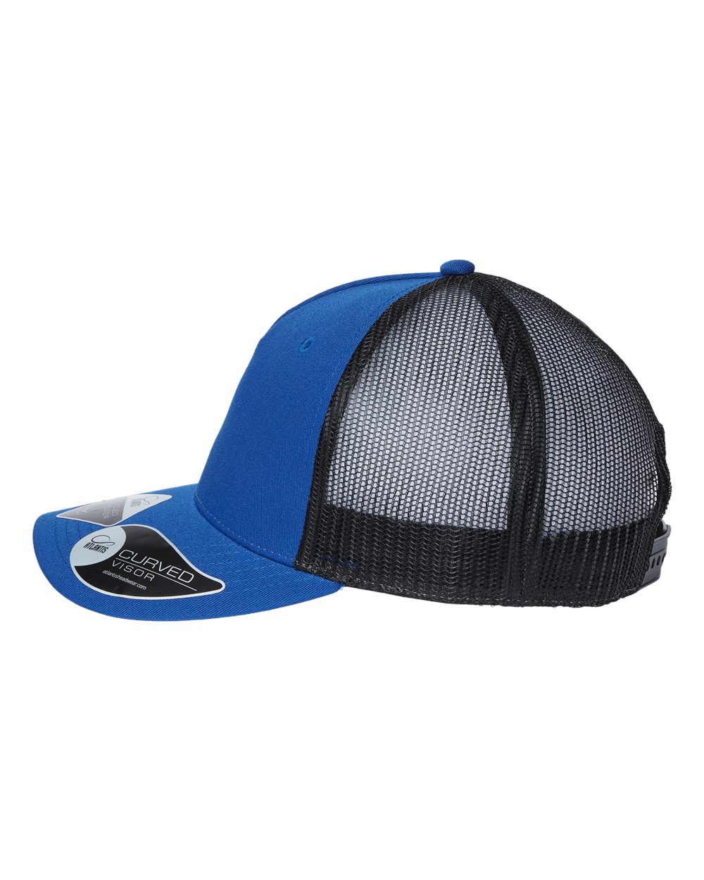 Left View of Royal/ Black Sustainable Five-Panel Trucker Cap - ZION