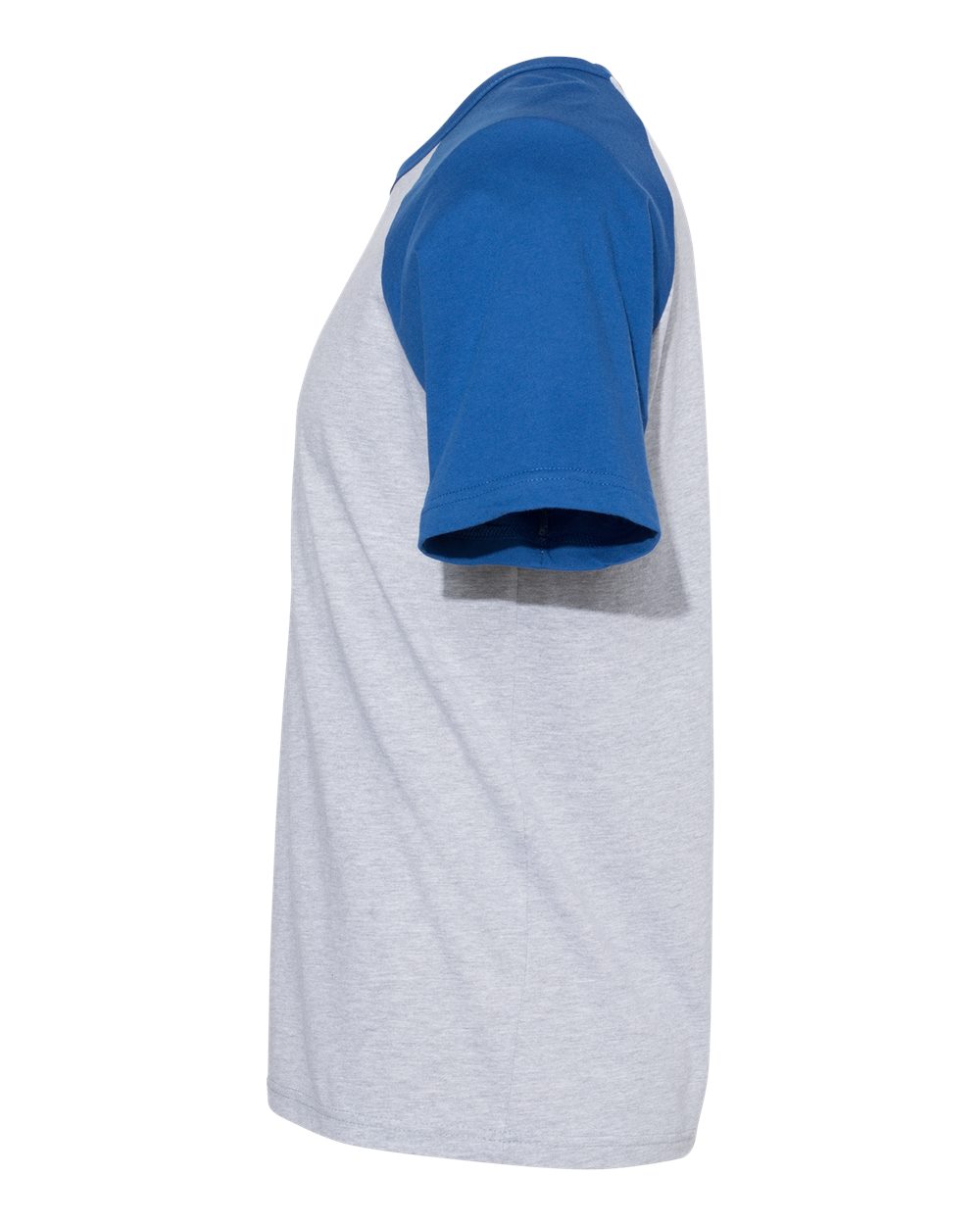 Left View of Royal/ Heather Grey Cotton Raglan T-Shirt - 3650