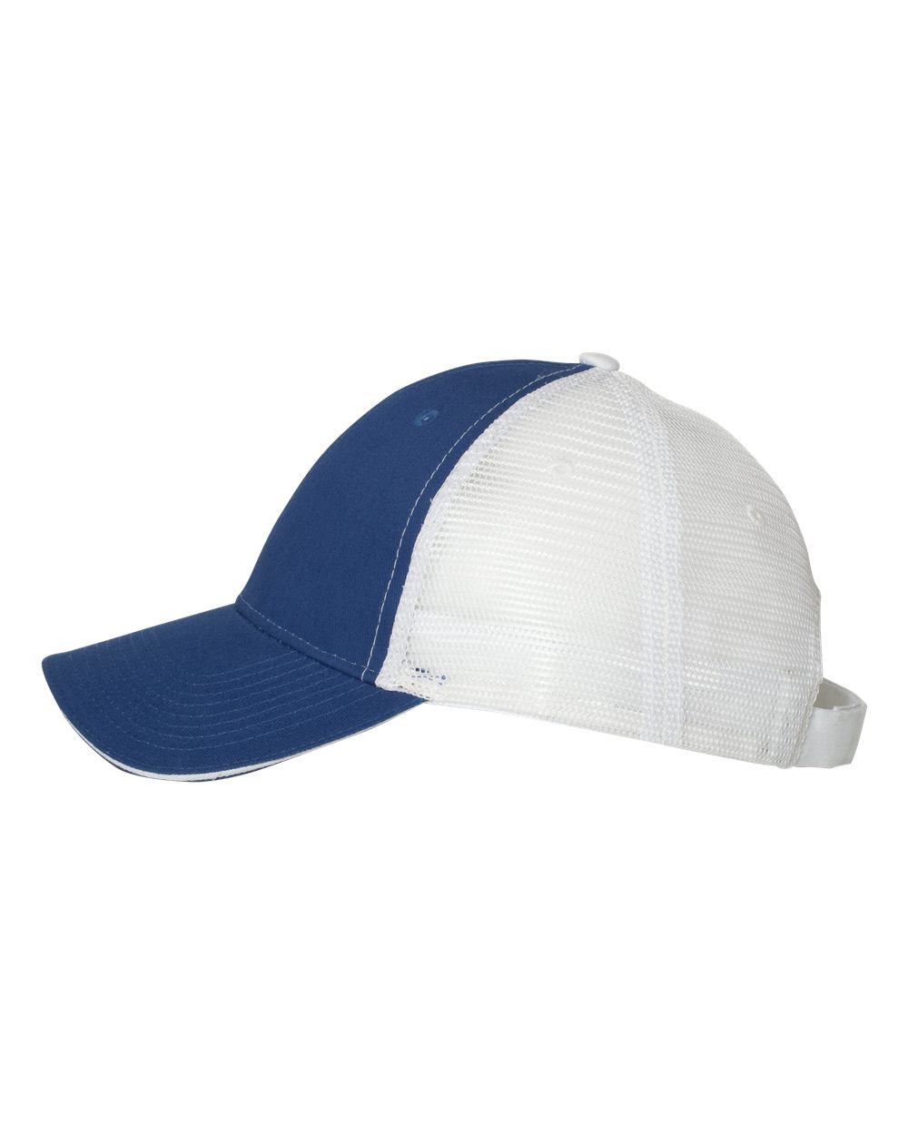 Left View of Royal/ White Sandwich Trucker Cap - S102