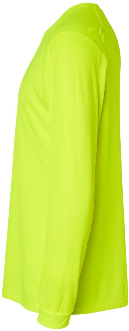 Left View of Safety Green Long Islander Performance Long Sleeve T-Shirt - 210