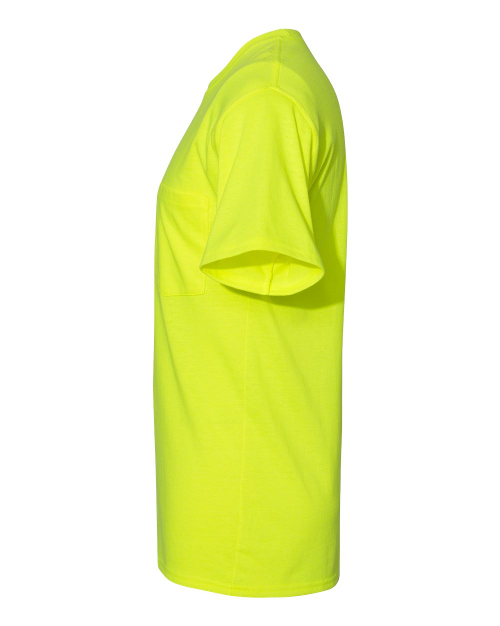 Left View of Safety Green Workwear Pocket T-Shirt - W110