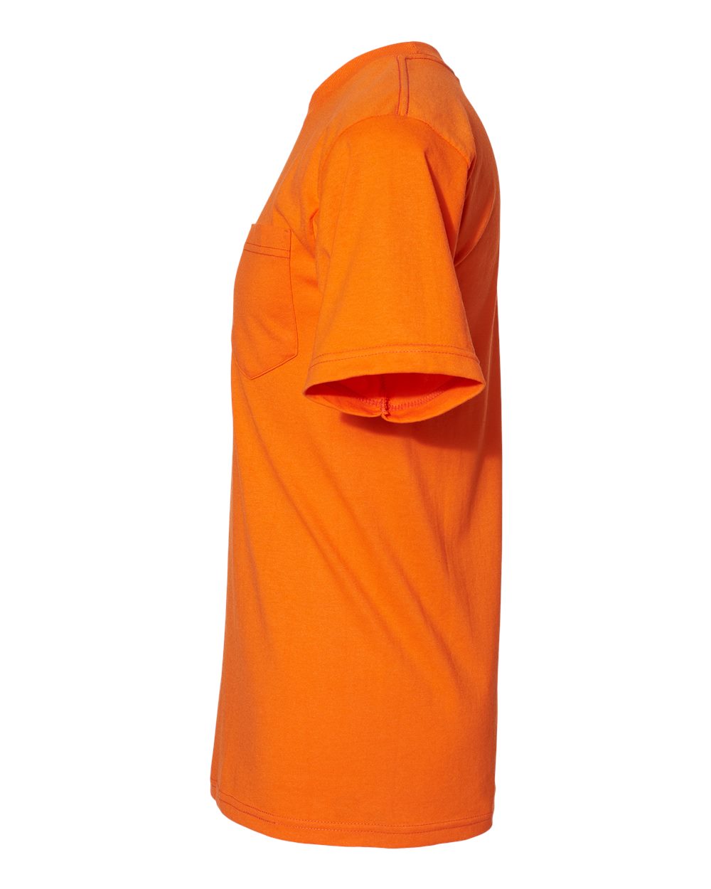Left View of Safety Orange USA-Made 50/50 Pocket T-Shirt - 1725