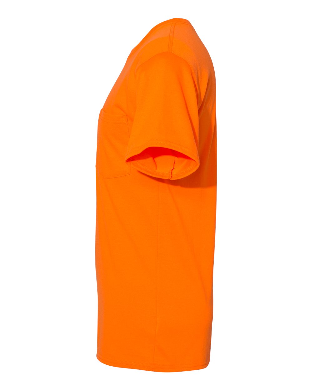 Left View of Safety Orange Workwear Pocket T-Shirt - W110