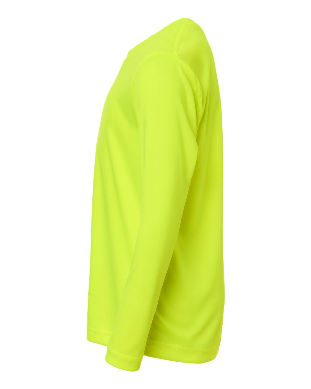 Left View of Safety Yellow Youth Capital Performance Long Sleeve T-Shirt - CE10LY plain