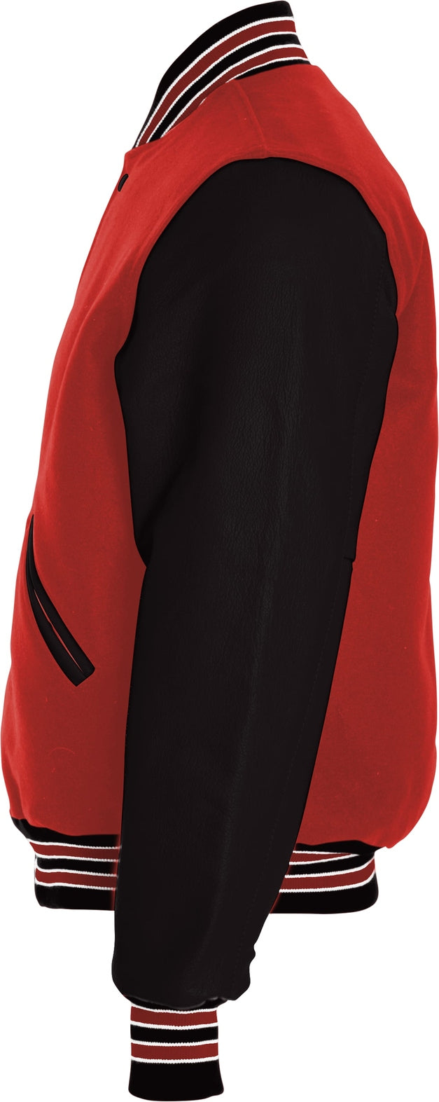 Left View of SCARLET/BLACK/SCARLET VARSITY WOOL JACKET