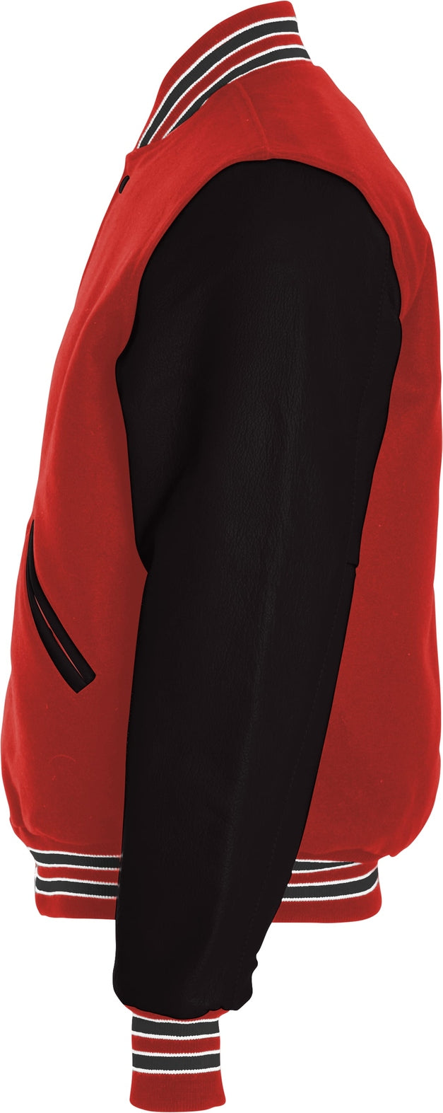 Left View of SCARLET/BLACK/WHITE VARSITY WOOL JACKET