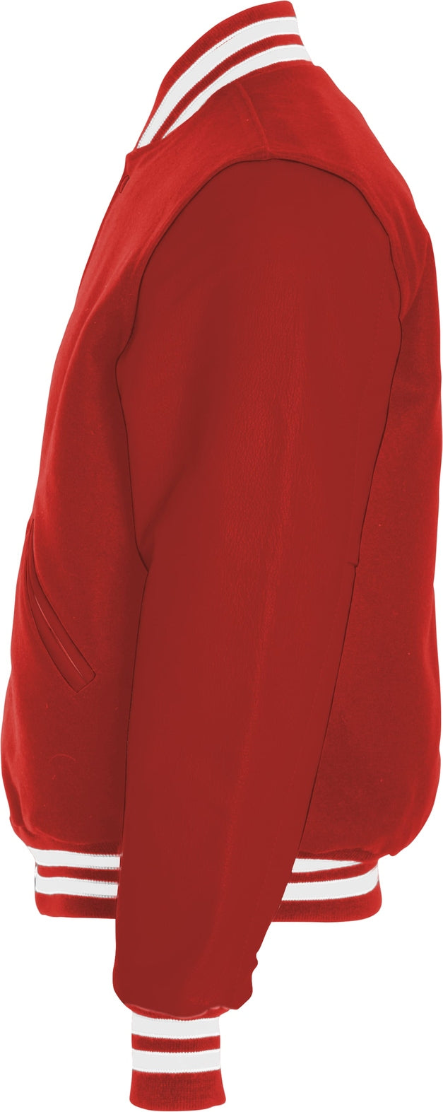 Left View of SCARLET/SCARLET/WHITE VARSITY WOOL JACKET