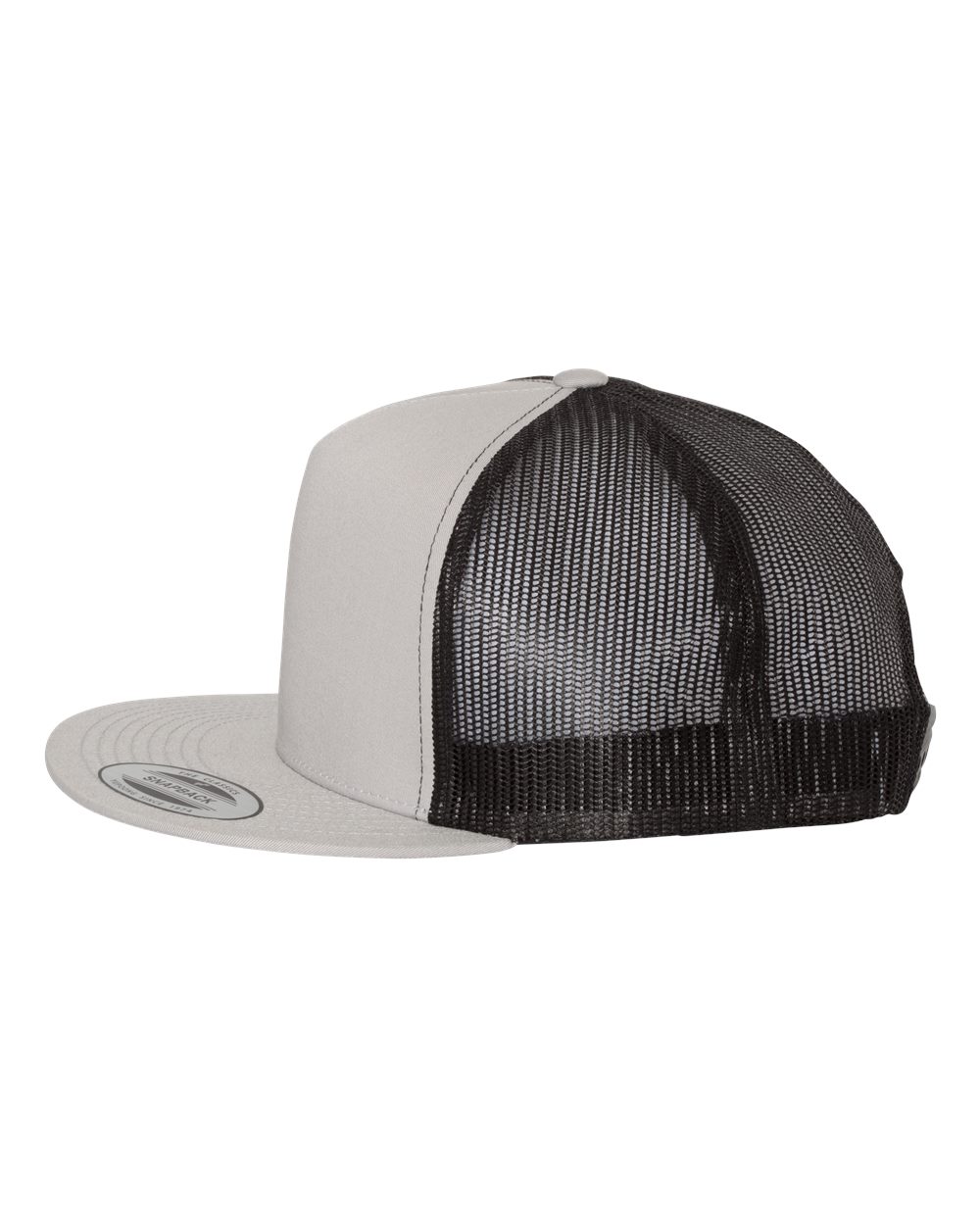 Left View of Silver/ Black Five-Panel Classic Trucker Cap - 6006