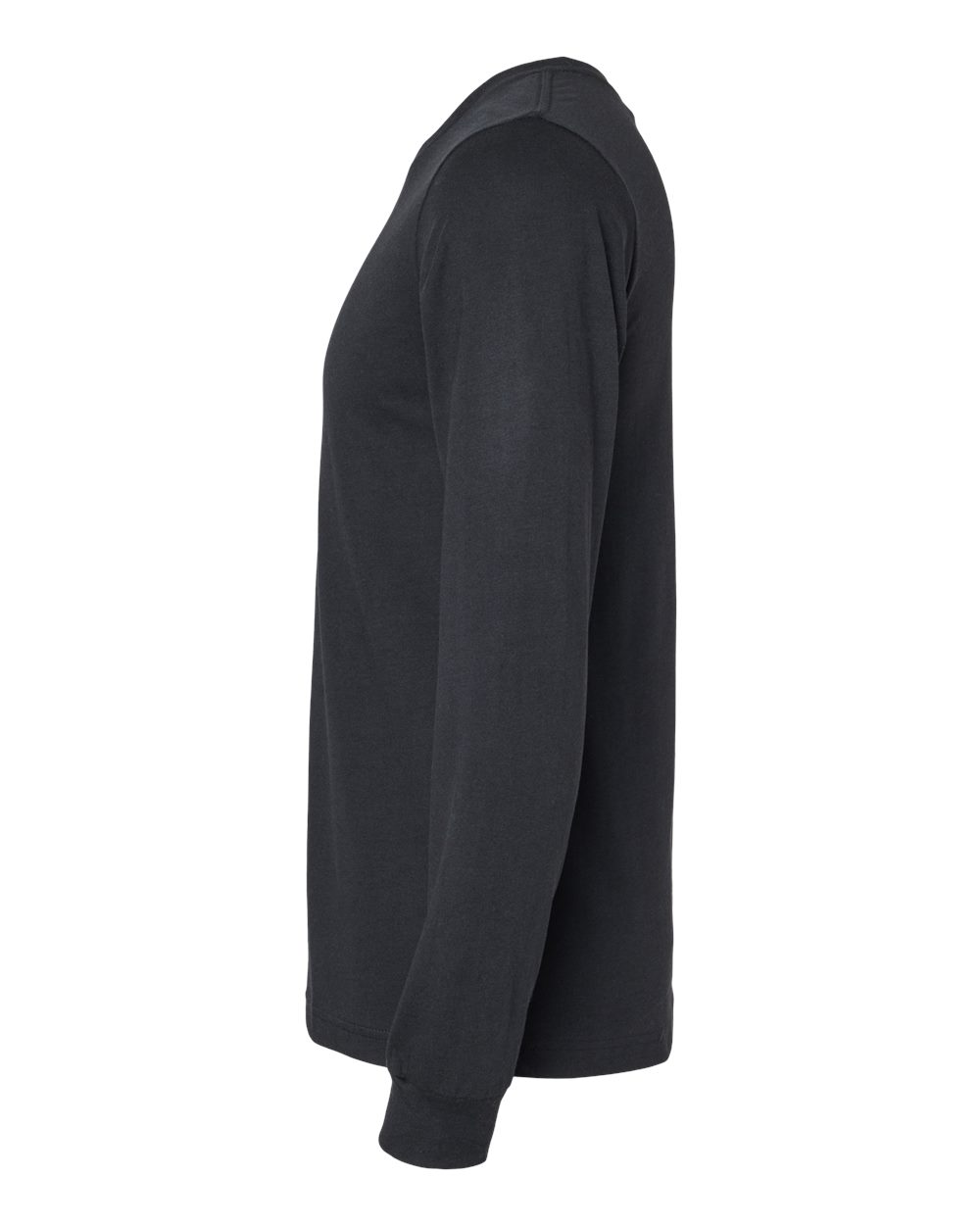 Left View of Solid Black Blend Heather CVC Long Sleeve Tee - 3501CVC
