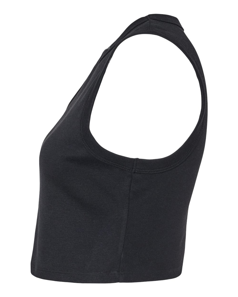 Left View of Solid Black Blend Women&#39;s Micro Rib Muscle Crop Tank - 1013
