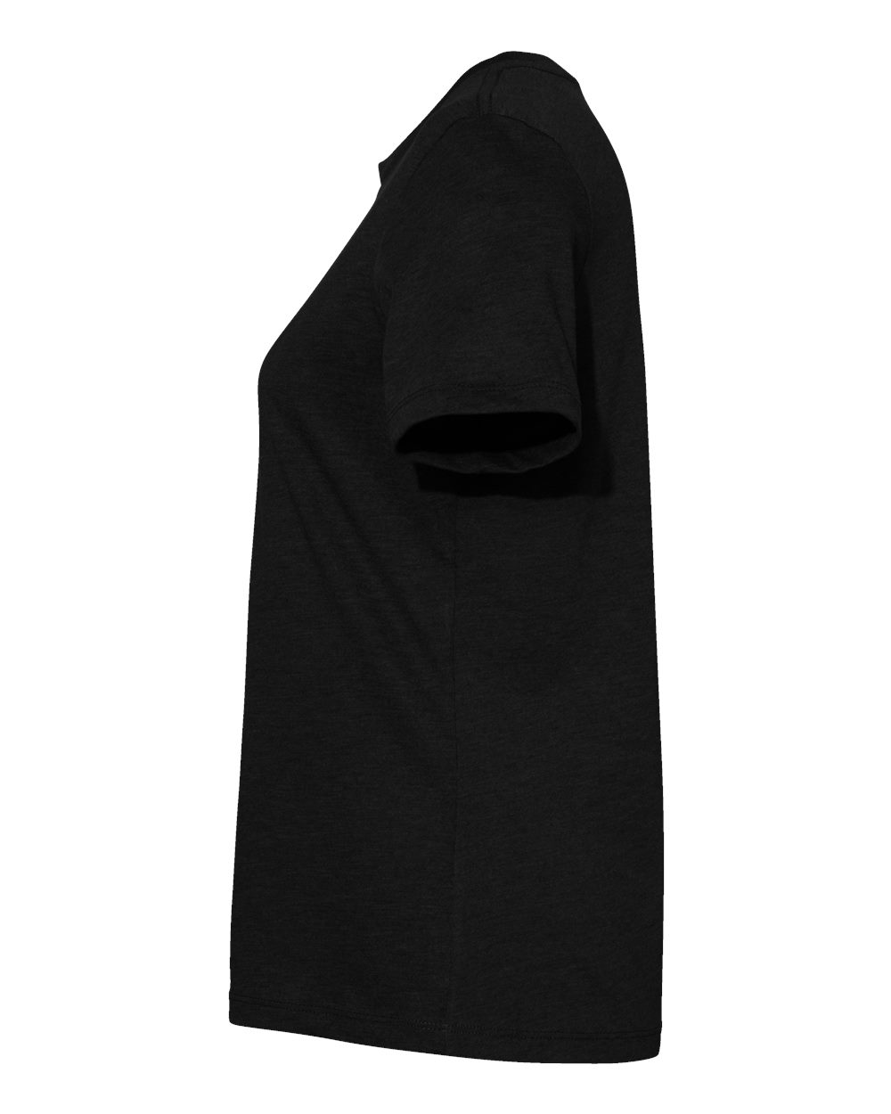 Left View of Solid Black Blend Women’s Relaxed Fit Heather CVC Tee - 6400CVC