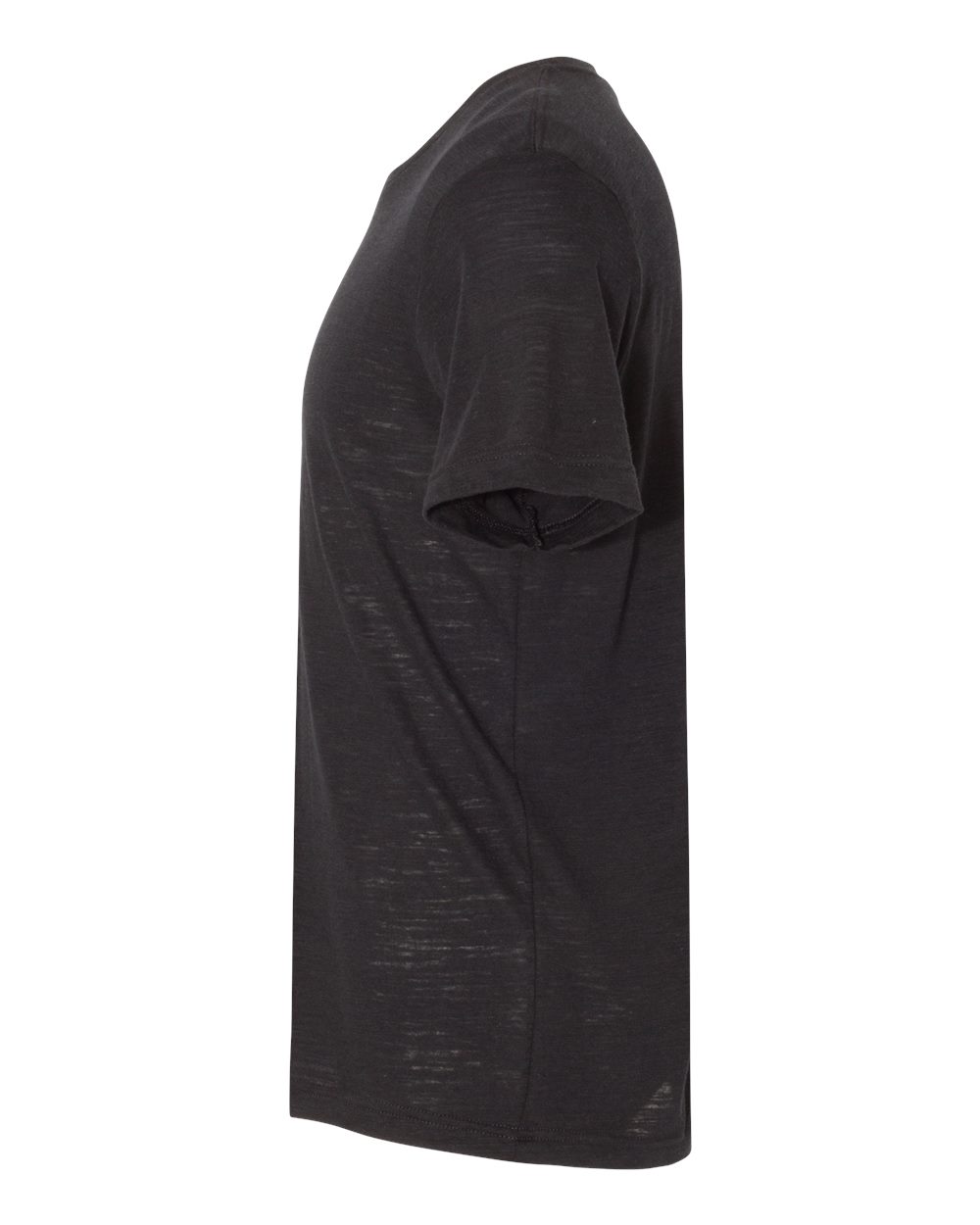 Left View of Solid Black Slub Texture Tee - 3650