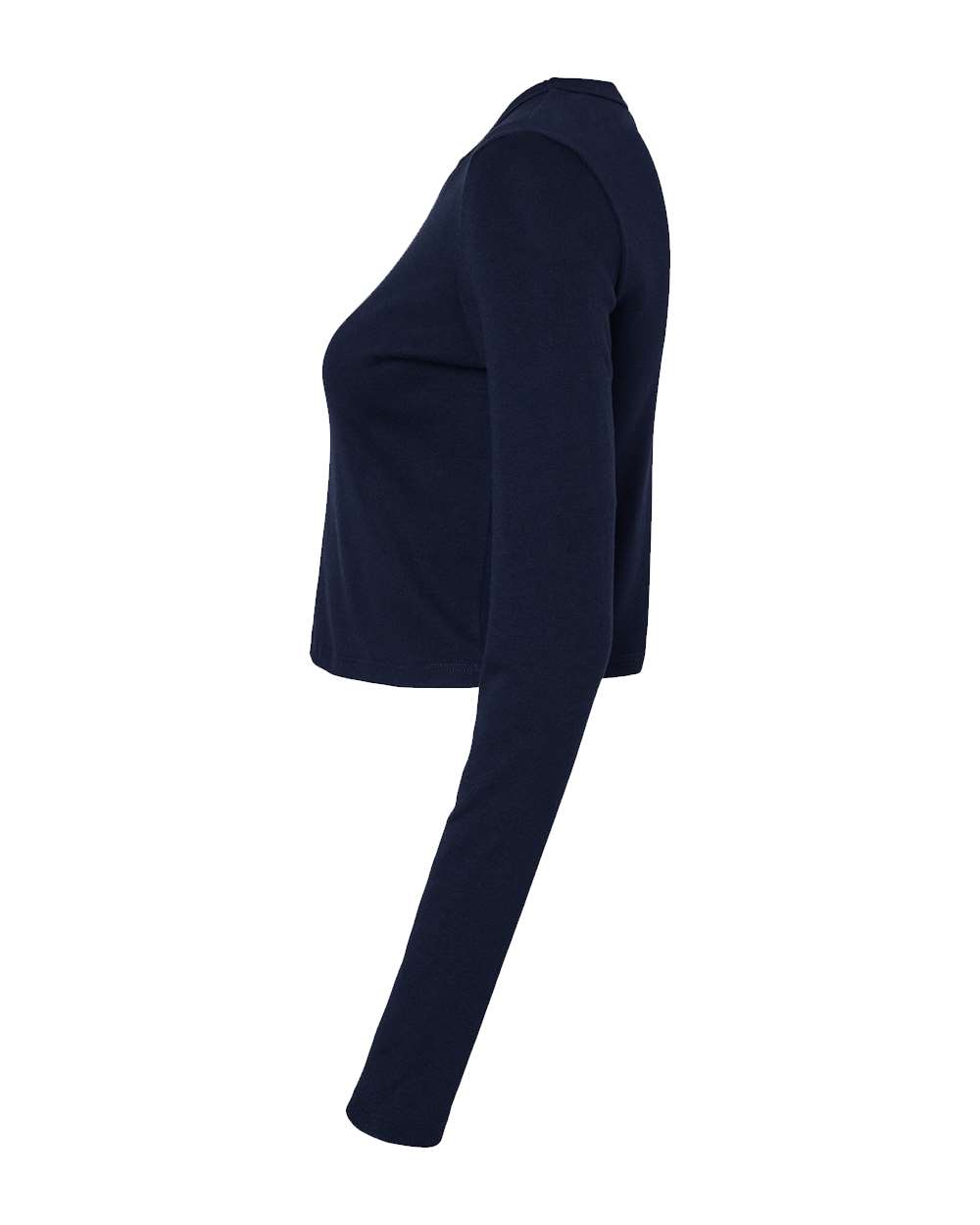 Left View of Solid Navy Blend Women's Micro Rib Long Sleeve Baby Tee - 1501