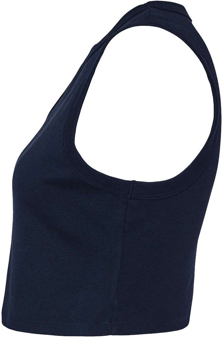 Left View of Solid Navy Blend Women&#39;s Micro Rib Muscle Crop Tank - 1013